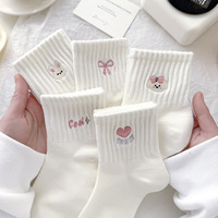 Chaussettes ras du cou pour femmes, blanches, tricotées, absorbantes, en polyester et coton, style coréen et japonais, motif lapin de dessin animé, style universitaire, tendance automne