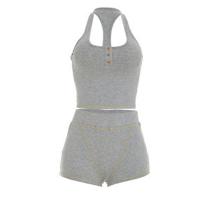 Viviblook Q26ST021 Women Casual Two Piece Summer <b>Set</b> Solid Color Regular Fit Halter Shorts <b>Set</b> - Product Image 5