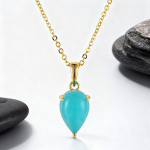 Klasik bentuk pir pirus kalung Stud pernyataan Sepuh emas perak 925 perhiasan batu permata alami perhiasan wanita - Product Image 3