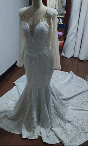 <span class=keywords><strong>2025</strong></span> Afrikaanse Luxe Custom Kralen Kanten Trouwjurk Kristal & Arabische Parels Zeemeermin Jurk Lange Mouw 3d Bloementrein Bruids - Product Image 2