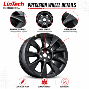 Jante en alliage d'aluminium <span class=keywords><strong>LinTech</strong></span> 20 pouces 9.5J ET45 5x114.3, noire, légère, remplacement OEM pour Tesla Model Y, référence OE 3488223-00-A - Product Image 2