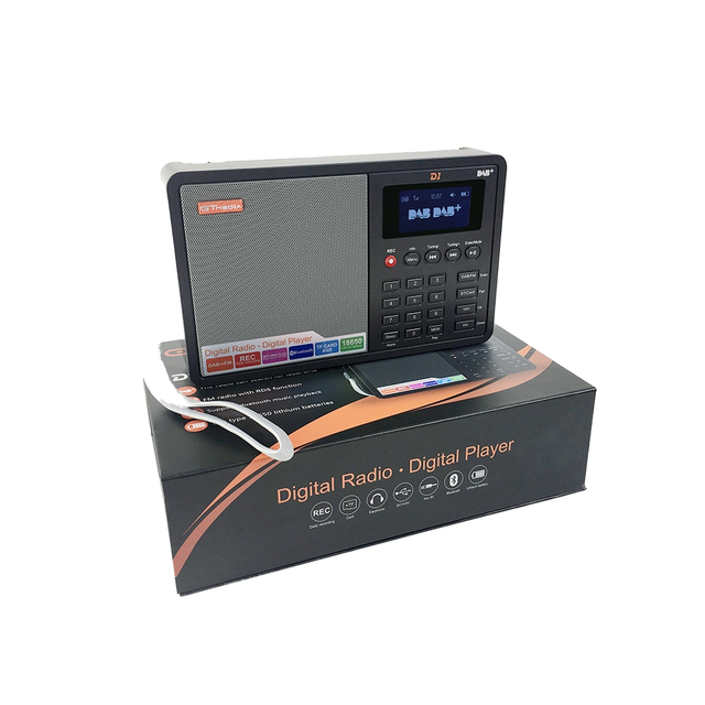Gtmedia D1 Digital Broadcast Radio DAB+ FM(RDS) with TF+Bt+Rec Black White Screen Plastic Material Features Flashlight Function