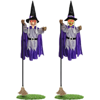 Balai de sorcière violet lumineux et parlant, accessoires d'Halloween pour maison hantée et fête costumée, vente en gros d'usine, personnalisable