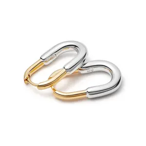 Milskye minimalist दो टोन चढ़ाना 18k सोने रोडियाम पीतल engravable यू के आकार का घेरा कान की बाली