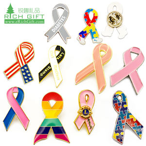 ช้อปปิ้งออนไลน์ที่ไม่ซ้ำกันทองเสร็จสิ้นตายตัดเข็มกลัดโลหะผ้าไหมสีม่วงสีชมพูสีแดงเต้านมมะเร็งริบบิ้นปกป้ายขา - Product Image 6