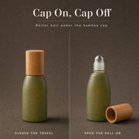 Flacon roll-on en verre vide, givré mat, avec bouchon en bambou et bille en verre, pour emballage cosmétique