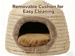 Cama para Gatos en Forma de Domo de Jacinto de Agua Tejida a Mano Ecológica, Casa Iglú para Mascotas, Cojín Lavable para Gatos y Mascotas Pequeñas - Product Image 4