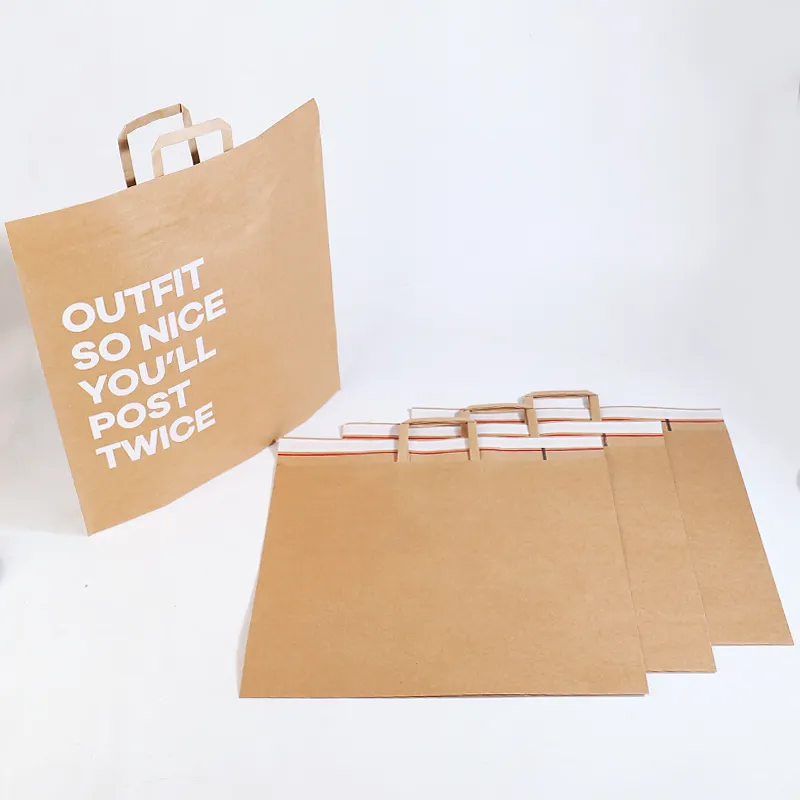 Logotipo personalizado Impresso Brown Kraft Paper Shopping Bag Para Entrega Takeaway Paper Bag Gift Paper Bag com Alça