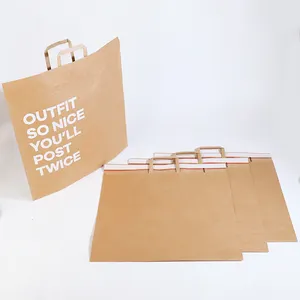Bolsa de compras de papel Kraft marrón con logotipo personalizado impreso para entrega, bolsa de papel para llevar, bolsa de papel de regalo con asa