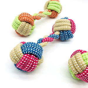 Mainan hewan peliharaan kecil tali katun kepang Dumbbell tali gigi Molar tahan gigit produk mainan anjing pembersih gigi - Product Image 3