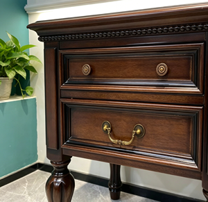 New Arrival Two Drawer Beaded Trim Cabriole Leg Solid Wood Nightstand with Dual Style Brass Pull Knobs - Product Image 3