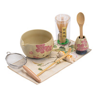 Ensemble de matcha Dehua en porcelaine bleu et blanc avec glaçure rouge feu et motif de fleurs de cerisier, huit pièces, nouveau style chinois, outils complets