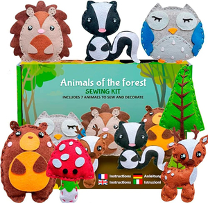 Kit de Costura de Animales del Bosque, Creativo y Educativo, Hermoso Kit Completo de Manualidades de Costura con Fieltro de Fácil Perforación para Niños - Product Image 1