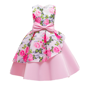 Robe de soirée formelle pour filles en satin sans manches à imprimé floral avec nœud, style pastoral, pour anniversaire ou fête - Product Image 5