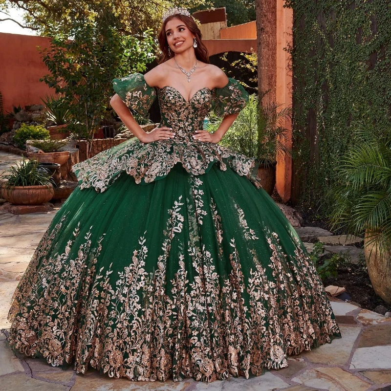 Emerald Green Quinceanera With Damas Buy Mexican Green Quinceanera Dresses  Off-The-Shoulder Neckline