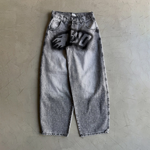 <span class=keywords><strong>Jeans</strong></span> vintage personnalisés à imprimé camouflage, coupe large, taille mi-haute, en denim tissé, avec strass, délavage effet usé, pour hommes, faible MOQ - Product Image 6