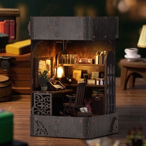Puzzle en bois 3d personnalisé DIY Book nook mini détective agency Bookshelf Insert Build-Creativity Kit Dollhouse handmade Bookend - Product Image 2