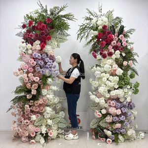 Soporte de arco de flores artificiales de cuerno <span class=keywords><strong>tropical</strong></span> liso Marco de arco de fondo de boda Metal con corredor de Panel de flores rosas - Product Image 1