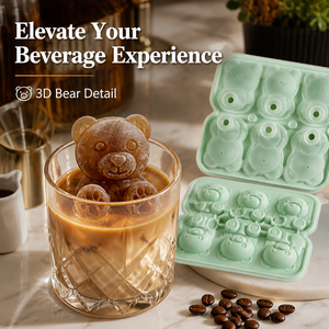 Molde de silicona para 6 bolas de hielo con forma de oso, venta al por mayor de fábrica, material de silicona, color personalizado, logotipo, caja de regalo, OEM ODM para cocina, bar, tienda - Product Image 1