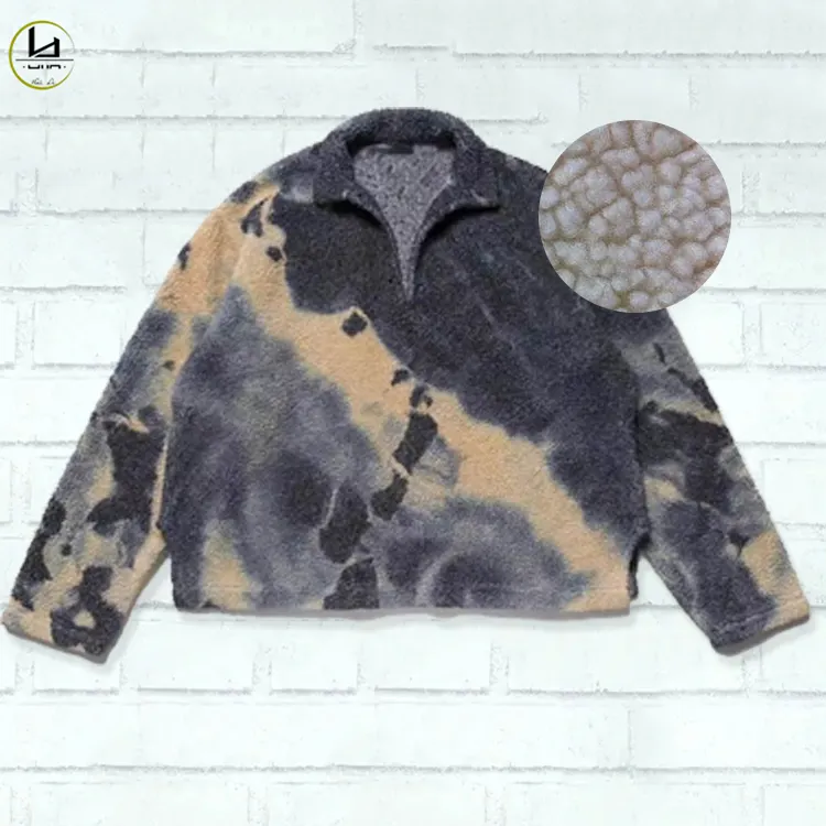 HL factory manufacturer wholesale hot sale heavyweight tie dyed sherpa fleece hooded jacket custom man winter jacket