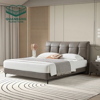 Lit Moderne de Luxe en Cuir pour Chambre à Coucher, Mobilier d'Hôtel, Lit Double King/Queen Size en Bois Massif pour Villa et Appartement