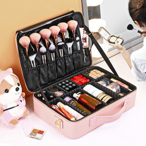 Bolsa de Maquillaje Profesional de Cuero Sintético Rosa, Gran Capacidad con Divisores para Almacenamiento en el Hogar y Uso en Viajes - Product Image 4