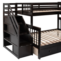 Lits superposés triples en forme de L avec escalier, bureau, armoire, lit superposé en bois avec rangement, étagères et tiroirs