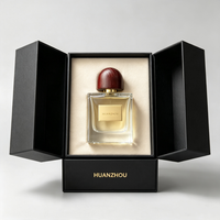 Flacon de parfum carré en verre personnalisé de luxe 50 ml avec bouchon en bois épais et pompe pulvérisatrice, boîte incluse