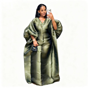 Nouvelle <span class=keywords><strong>Robe</strong></span> <span class=keywords><strong>Longue</strong></span> Décontractée Printemps 26 pour Femme, Col Mandarin, Couleur Unie, Tissu Brillant en Polyester, Grande Taille, Faite à la Main, Coupe Ample - Product Image 3