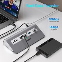 Base de Conexión para Laptop de Aleación de Aluminio USB-C, Doble DP 4K, USB-A/C 3.1 de 10 Gbps, 2 USB 3.0, PD de 100 W, Cable de 3.9 pies, 14 Puertos, en Stock