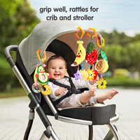 Tumama Kids Jouet hochet et anneau de dentition en peluche souple pour bébé, suspendu pour poussette, motifs fruits (Fraise, Banane, Orange, Avocat)