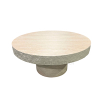 Ensemble de tables basses rondes en MDF avec base en pierre beige, style français élégant, créatif, moderne et contemporain pour salon