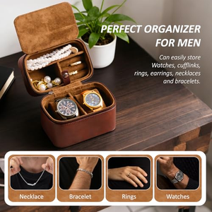 Nouvel étui de voyage de luxe pour 2 montres, en cuir PU, forme ovale, matériaux recyclés, avec logo personnalisé, style moderne - Product Image 5