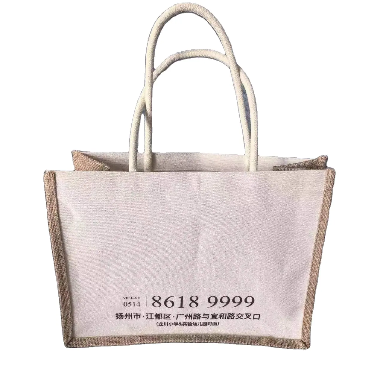 Özel fabrika sıcak satış kaliteli çuval bezi jüt alışveriş çantası özel Logo eko alışveriş çantası