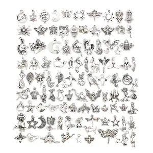 100件混合银金合金动物鸟魅力珠子手DIY手镯吊坠项链饰品制作套装