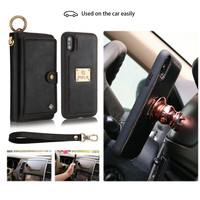 Étui portefeuille en cuir détachable avec fermeture éclair pour iPhone 17, 16 Pro Max, 15, 14 Mini, 11 Pro Max