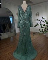 Caramel/or/turquoise arabe élégant 2024 nouvelles robes pour femmes fête de mariage sirène col en V perlé à manches longues robes de soirée