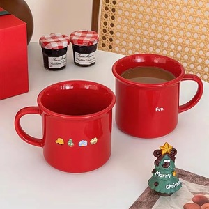 ถ้วยเซรามิกสีแดงลมสไตล์เกาหลีสำหรับปีใหม่และคริสต์มาสแก้วกาแฟและชาปรับแต่งโลโก้และพิมพ์ได้ - Product Image 1