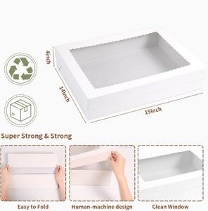 Boîtes à gâteaux 19x14x4 pouces avec fenêtre, grandes boîtes rectangulaires blanches pour pâtisseries, desserts, gâteaux, cupcakes, beignets, biscuits, tartes - Product Image 2