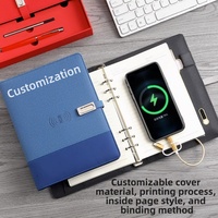 Carnet multifonction chargeur sans fil power bank cle USB, agenda en simili cuir feuilles mobiles, cadeau entreprise avec logo
