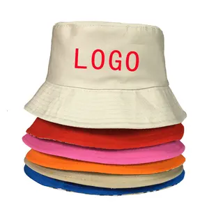 Venta al por mayor personalizar logotipo bordado ala ancha en blanco color sólido pescador gorras Casual liso cubos sombreros