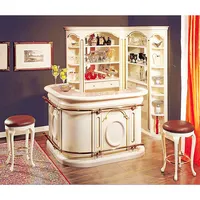 विंटेज शाही ठोस लकड़ी पर नक्काशी बार फर्नीचर, उच्च गुणवत्ता हस्तनिर्मित क्रीम सफेद लाह चित्रित घर बार काउंटर