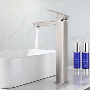 Robinet de lavabo carré surélevé en acier inoxydable SUS304, mitigeur eau chaude et froide pour comptoir de salle de bain - Product Image 2