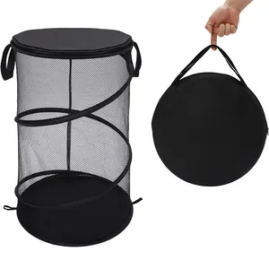 Laundry Hamper Wholesale Round Laundry Baskets Polyester Mesh Steel Storage Organizer With Lid