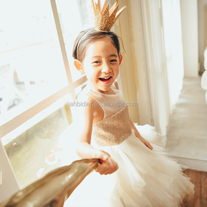 Abito da ragazza di fiore in Tulle con volant in <span class=keywords><strong>paillettes</strong></span> Champagne con collo trasparente abito da festa di compleanno principessa abito da bambina per bambina - Product Image 2