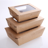 Boîte à lunch en papier kraft biodégradable, boîte à emporter en papier avec 2 fenêtres