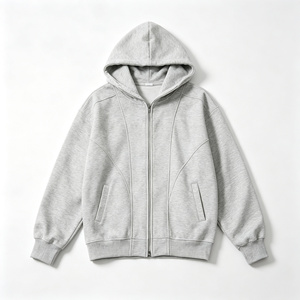 Sweat à capuche zippé personnalisé vierge en coton épais 350 g/m² coupe oversize avec impression de lettres en relief vintage – Fabricant - Product Image 1