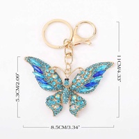 Nouveau porte-clés en cuir avec strass en cristal, motif papillon, pendentif animal insecte tendance, petit cadeau créatif