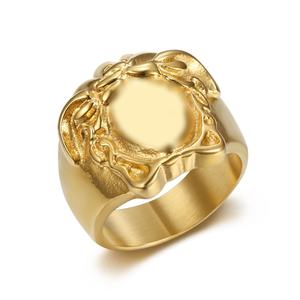 <span class=keywords><strong>Bague</strong></span> en or ton or sculptée en relief rétro artisanale glamour pour hommes, bijoux de mode rétro pour les fêtes - Product Image 1