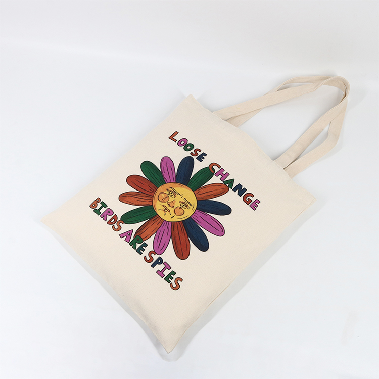 Cheap Shopping Natural Canvas Tote Bag With Colors Logo Printed